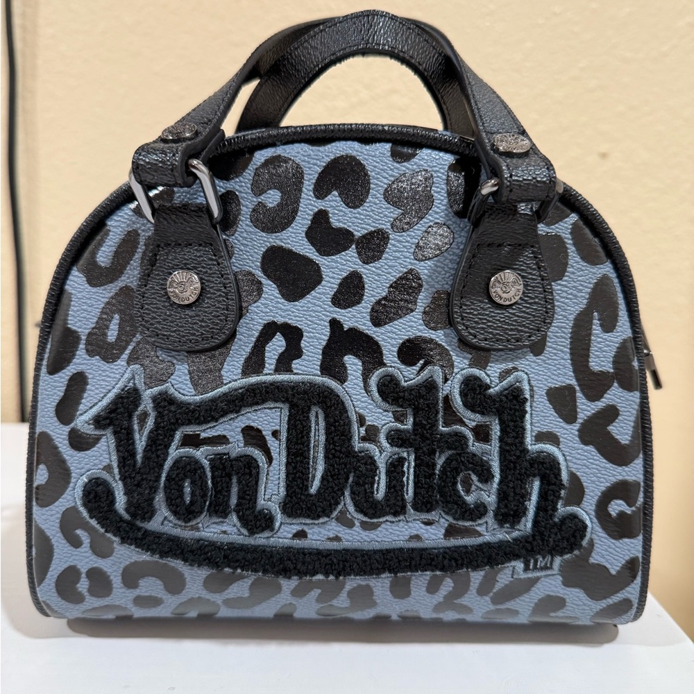 Von Dutch Black and Gray Animal Print Satchel